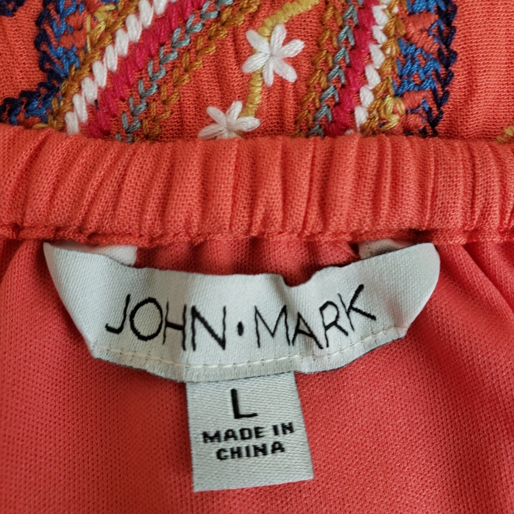 John Mark Boho Coral Embroidered Top Tunic Size L - Picture 8 of 8